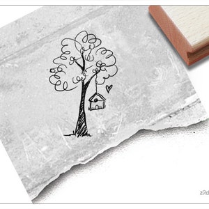 Stempel Baum mit Vogelhäuschen - Motivstempel zum Dekorieren von Karten und Geschenken, Basteln, Scrapbook und Bullet Journal, Kunst, Deko