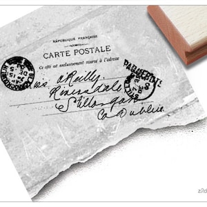 Stempel Textstempel Carte Postale II, alte französische Handschrift mit Poststempel - Schriftstempel, Vintage, Scrapbook, Shabby chic, Deko