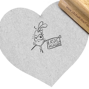 Stempel HUHN mit Schild ERSTE KLASSE - Motivstempel, Kinderstempel, Schule, Kita, für Servietten, Karten, Anhänger, Tischdeko, Scrapbook
