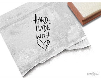 Stempel Handmade with heart, in Handschrift - Textstempel für Karten, Geschenkanhänger und Geschenke, Etiketten selbst gemacht, Handgemacht