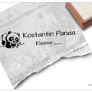 Timbro personalizzato con nome Panda - timbro personalizzato con nome, classe e animale, timbro in legno o timbro automatico, regalo per bambini