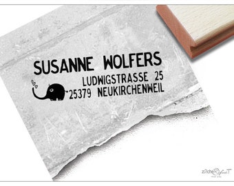 Adressstempel personalisiert Elefant - Adress Stempel, Familienstempel, Holzstempel o. Automatikstempel individuell, Geschenk für Kinder