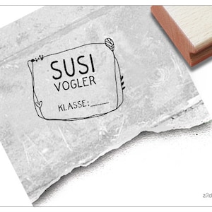 Individueller Schulstempel mit Rahmen - Namensstempel personalisiert mit Name und Klasse, Holzstempel, Geschenk für Kinder, Einschulung