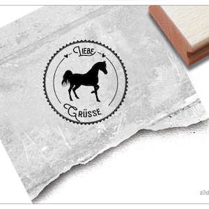 Stempel Poststempel Liebe Grüsse mit Pferd - Runder Textstempel, Reiten, Reiterhof, für Grußkarten, Gutschein, Geschenk, Scrapbook, Fotobuch