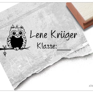 Individueller Schulstempel EULE Kinderstempel personalisiert mit Namen und Klasse, Holzstempel o. Automatikstempel, Geschenk Einschulung Bild 1