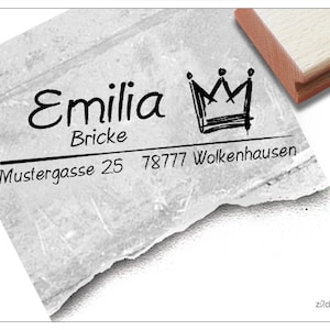 Adressstempel personalisiert KRONE- Adress Stempel, Kinderstempel, Holzstempel o. Automatikstempel individualisiert, Geschenk für Kinder