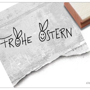 Stempel Osterstempel FROHE OSTERN, handschriftlich mit Osterhasen - Textstempel, Ostergrüße, Karten, Geschenkanhänger, Geschenk, Osterdeko