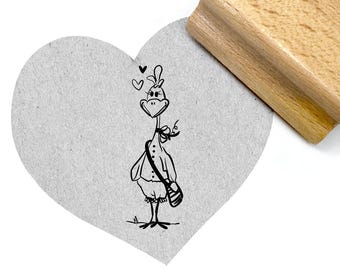 Lovestruck Chicken Stamp with Handbag - Animal Stamp for Coloring, Gift for Children, Cards and Gift Tags, Crafts, Table Decoration