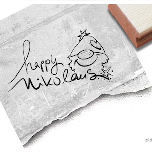 Stempel Happy Santa Claus - tekststempel met elf, kabouter - Santa Claus stempel voor kaarten, cadeaulabels, knutselwerkjes, Santa Claus decoratie, plakboek
