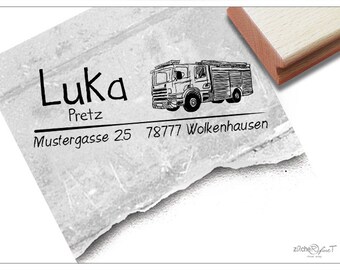 Adressstempel personalisiert FEUERWEHR - Adress Stempel, Kinderstempel, Holzstempel o. Automatikstempel individualisiert,Geschenk für Kinder