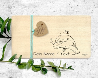 Planche en bois avec motif : DELFIN - planche à petit-déjeuner - personnalisable - idée cadeau, planche en bois avec gravure