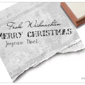 Timbro Timbro natalizio - Buon Natale, Joyeux Noel - timbro con testo in 3 lingue, cartoline, decorazioni natalizie, artigianato