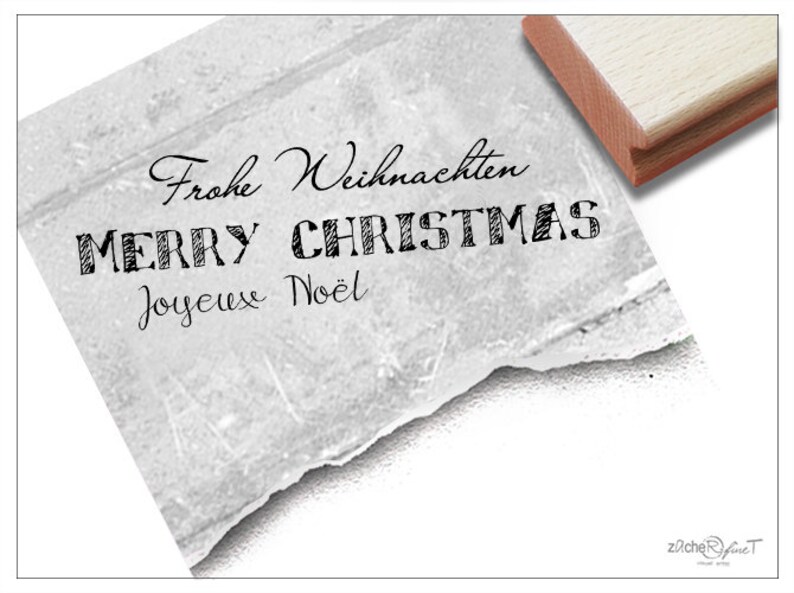 Stempel Weihnachtsstempel Frohe Weihnachten, Merry Christmas, Joyeux Noel Textstempel in 3 Sprachen, Karten, Weihnachtsdeko, Basteln Bild 1