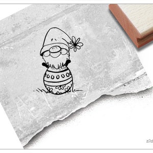Sello de huevo de Pascua con gnomo, gnomo - Sello de Pascua, sello de gnomo - Sello con bonito motivo para felicitaciones de Pascua, tarjetas, manualidades, decoraciones de Pascua, álbumes de recortes