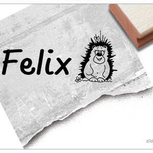 Individueller Namensstempel IGEL, Kinderstempel personalisiert mit Namen, Holzstempel o. Automatikstempel, Geschenk für Kinder, Einschulung Bild 1