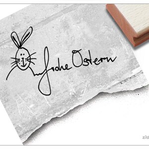 Stempel Osterstempel FROHE OSTERN handschriftlich mit Osterhase Textstempel zum Osterfest, Karten, Geschenkanhänger, Geschenk, Osterdeko Bild 1