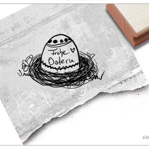 Stempel Frohe Ostern mit Osternest - Textstempel zum Osterfest für Osterkarten, Geschenkanhänger, Basteln, Osterdeko, Tischdeko, Scrapbook