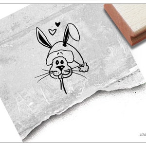 Stempel Osterstempel Hase mit Mütze - Tierstempel zu Ostern, Geschenk für Kinder, Basteln, Karten u. Geschenkanhänger, Osterdeko, Scrapbook