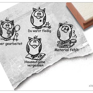 Stempel Lehrerstempel Eule I, 4er-Set - Lob / Kritik zur Motivation der Kinder, Belohnung, Belobigung, Kita und Schule, Geschenk für Kinder