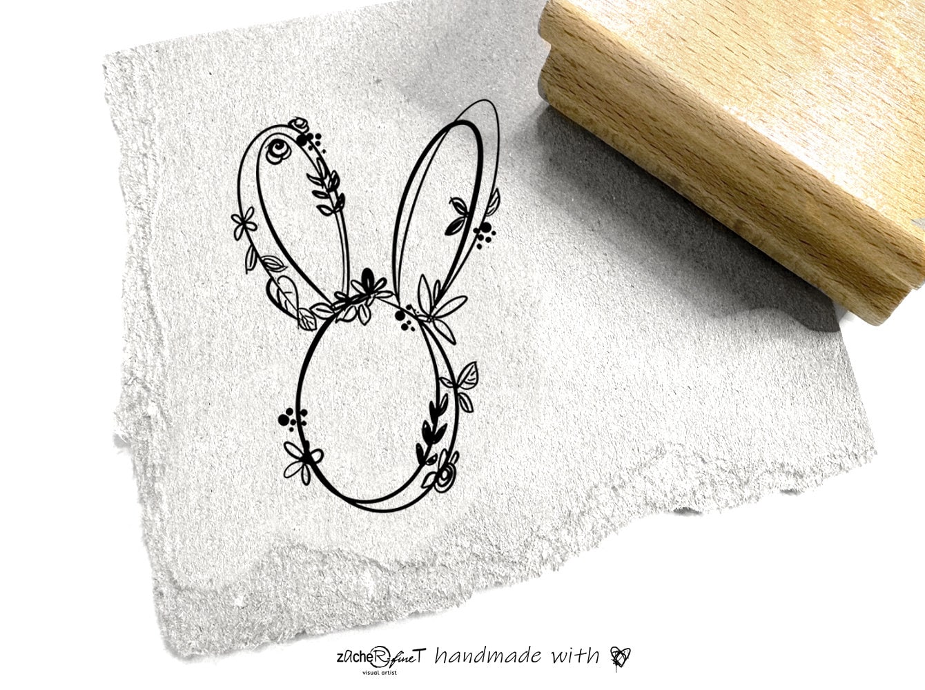 Easter stamp bunny head made of flower wreaths for great Easter greetings and gift tags