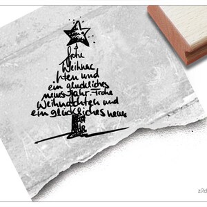 Stempel Weihnachststempel Frohe Weihnachten und ein glückliches neues Jahr, Baum - Textstempel für Karten, Geschenkanhänger, Weihnachtsdeko