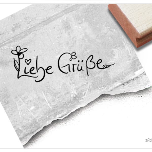 Stempel Liebe Grüße, in Handschrift - Textstempel, Schriftstempel für Nachrichten, Karten und Briefe, Geschenkanhänger, Scrapbook, Geschenk