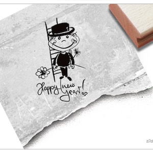 Timbro Felice Anno Nuovo! con timbro di Capodanno dello spazzacamino, congratulazioni per il nuovo anno, portafortuna, felice anno nuovo, decorazione della tavola, album di ritagli