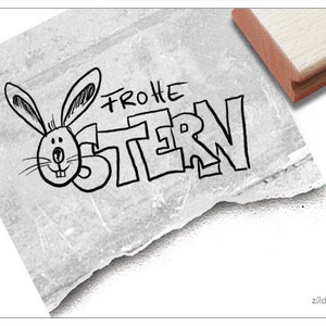 Stempel  Osterstempel FROHE OSTERN in Handschrift mit Hase - Schriftstempel zum Osterfest, Karten, Geschenkanhänger, Geschenk, Osterdeko