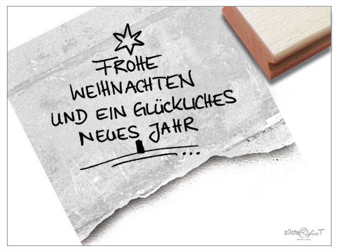 Stempel Weihnachtsstempel Frohe Weihnachten und ein glückliches neues Jahr handschriftlich als