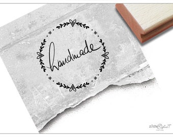 Stamp HANDMADE with tendril - text stamp for cards and gift tags, labels self-made, decorating, cooking and baking gifts