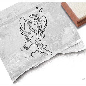 Stempel Elefant als Engel - Tierstempel Elephant Angel, für Kita, Kinderzimmer, Schule, Einschulung, Basteln, Geschenk für Kinder, Scrapbook