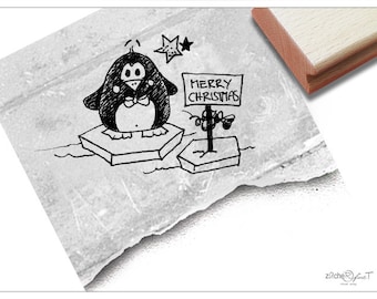 Stempel Weihnachststempel MERRY CHRISTMAS Pinguin - Bildstempel zu Weihnachten, Karten, Geschenkanhänger, Weihnachtsdeko,Geschenk für Kinder