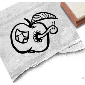 Stempel Kinderstempel APFEL mit Wurm - Bildstempel für Garten, Kita, Kinderzimmer und Schule, Geschenk für Kinder, Geburtstag, Einschulung