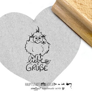Sello de texto sello LOVELY GREETINGS pollito - sello de letras con motivo animal para tarjetas de felicitación, pegatinas, colorear, tarjetas, álbum de recortes, regalo