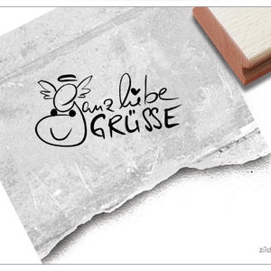 Timbro con i migliori saluti, angeli - timbro con testo per messaggi, cartoline e lettere, etichette regalo, artigianato e decorazioni, album di ritagli, regali