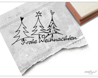 Stempel Weihnachtsstempel FROHE WEIHNACHTEN mit Bäume - Textstempel zu Weihnachten, Karten, Geschenkanhänger, Geschenk, Weihnachtsdeko