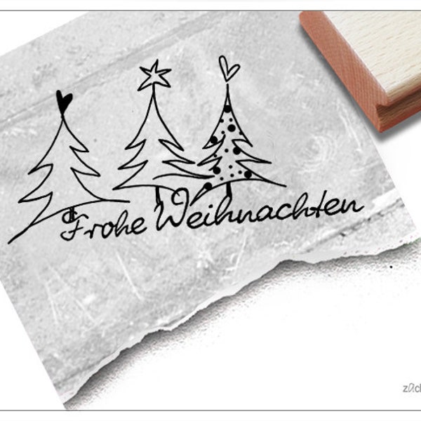 Stempel Weihnachtsstempel FROHE WEIHNACHTEN mit Bäume - Textstempel zu Weihnachten, Karten, Geschenkanhänger, Geschenk, Weihnachtsdeko