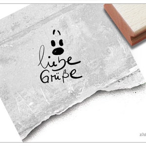 Stempel Liebe Grüße mit Hund - Textstempel, Schriftstempel für Nachrichten, Karten und Briefe, Geschenkanhänger, Scrapbook, Deko, Geschenk