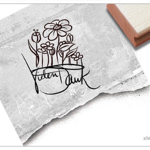 Sello Gracias, escritura a mano con flores - sello de texto para su agradecimiento, tarjetas, etiquetas, etiquetas de regalo, regalo, manualidades, decoración