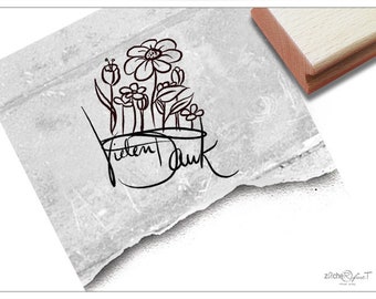 Stempel Vielen Dank, Handschrift mit Blumen - Textstempel für Dein Dankeschön, Karten, Etiketten, Geschenkanhänger, Geschenk, Basteln, Deko