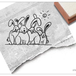 Stempel Osterstempel HASEN mit Sonne - Tierstempel zu Ostern, Ostergrüße, Karten, Geschenkanhänger, Geschenk für Kinder, Basteln, Osterdeko