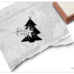 Stempel Frohes Fest mit Weihnachtsbaum - Weihnachtsstempel für Grüße zu Weihnachten - Karten, Weihnachtsdeko, Basteln, Tischdeko, Scrapbook