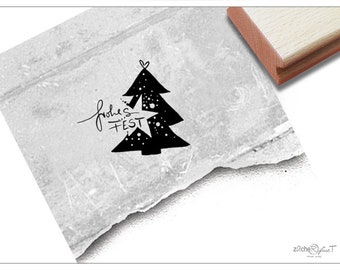 Stempel Frohes Fest mit Weihnachtsbaum - Weihnachtsstempel für Grüße zu Weihnachten - Karten, Weihnachtsdeko, Basteln, Tischdeko, Scrapbook