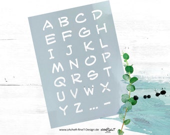 Schablone ABC 1 - Alphabet Buchstabenschablone - für Textilgestaltung, Malerei und Airbrush, Wanddeko, Schule, Backen Dekor - DIN A6 bis A3