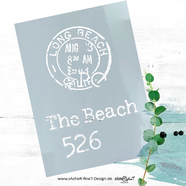 Vielseitige Schablone - The Beach - Schablone mit Text und Motiv für Textilgestaltung, Malerei und Backen Backen- DIN A6 bis DIN A3 -