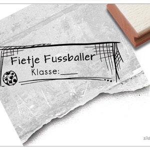 Individuele schoolstempel voetbal met goal - naamstempel gepersonaliseerd met naam en klas, houten stempel of automatische stempel, cadeau