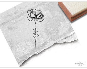 Stempel Mohnblume mit Schriftzug Viele Grüße - Textstempel für Nachrichten, Karten und Briefe - Grußstempel, Basteln und Deko, Scrapbook