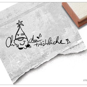 Stempel Oh, hoe vrolijk met kerst elf - Kerst stempel met elf, kabouter - voor kaarten, knutsels en kerstversieringen, plakboek