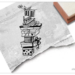 Stempel Motivstempel GESCHENKE - Turm - Bildstempel zum Geburtstag und andere Anlässe, für Karten, Servietten, Tischdeko, Scrapbook und mehr