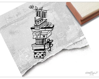 Stempel Motivstempel GESCHENKE - Turm - Bildstempel zum Geburtstag und andere Anlässe, für Karten, Servietten, Tischdeko, Scrapbook und mehr